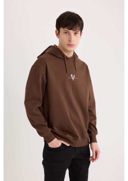 Vikings Valhalla Boxy Fit Kapüşonlu Sırt Baskılı Sweatshirt E3212AX24WN fırsatları