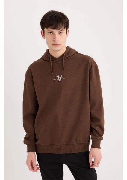 Vikings Valhalla Boxy Fit Kapüşonlu Sırt Baskılı Sweatshirt E3212AX24WN indirimleri