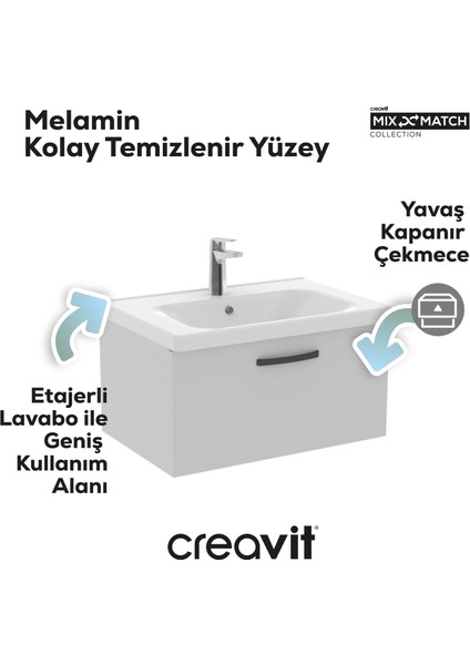 D10 Eksen Lavabo Dolabı Çekmeceli 65 cm Melamin Kapak