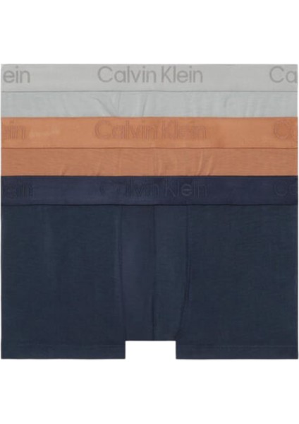 Erkek Calvin Klein Imzalı Elastik Bantlı Lacivert-Açık Kahvrengi- Lacivert Boxer 000NB3651A-MGW