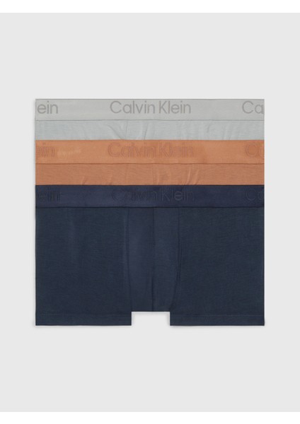 Erkek Calvin Klein Imzalı Elastik Bantlı Lacivert-Açık Kahvrengi- Lacivert Boxer 000NB3651A-MGW