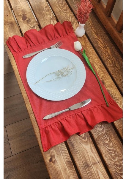 Bahar Keten 2 Kenar Fırfırlı Kırmızı Vintage Amerikan Servis 30 x 50