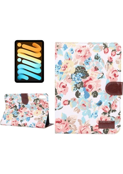iPad Mini 6 Mini 2024 Için Çiçek Kumaş Desenli Deri Tablet Kılıfı (Yurt Dışından)
