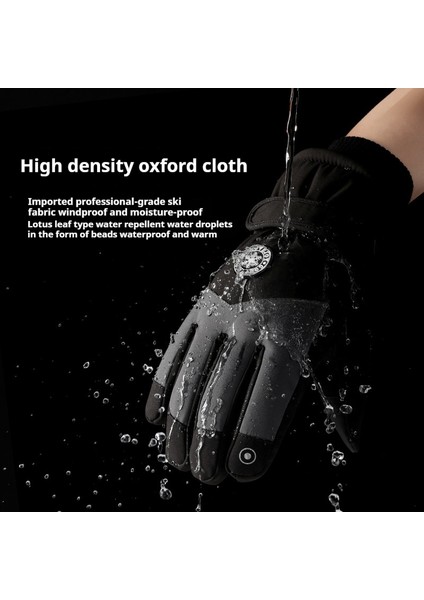 Siyah + Koyu Gri Kış Kayak Eldivenleri Erkek ve Kadın Eldivenleri Su Itici Rüzgar Geçirmez ve Sıcak Kalınlaşmış Kaymaz Dokunmatik Bisiklet Eldivenleri (Yurt Dışından) fırsatları