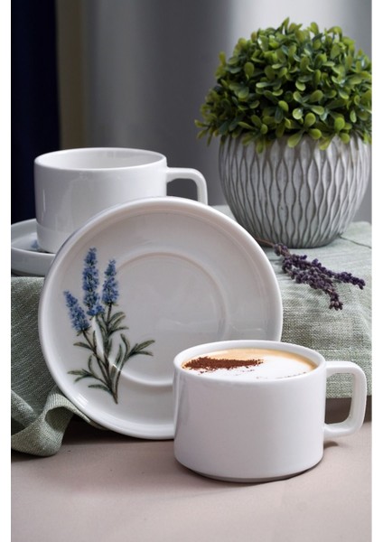 Lavanta 4 Parça 2 Kişilik Porselen Çay Fincan Takımı