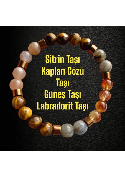 Aslan Burcu Bileklik Sitrin Taşı Kaplan Gözü Taşı Labradorit Taşı Güneş Taşı Burç Bileklik