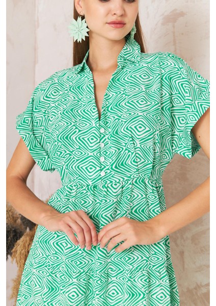 Kadın Gömlek Yaka Kısa Kollu Yeşil Elbise DM1044 modelleri