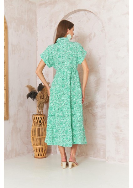 Kadın Gömlek Yaka Kısa Kollu Yeşil Elbise DM1044 fırsatları