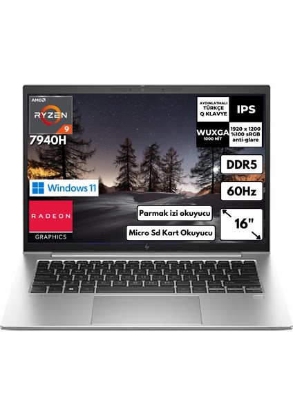 Elitebook 865 G10 Ryzen 9-7940HS 8-Gbddr5 256 GB SSD Wuxga Windows 11 Pro 16″ Taşınabilir Bilgisayar 8A3Z7EABT1