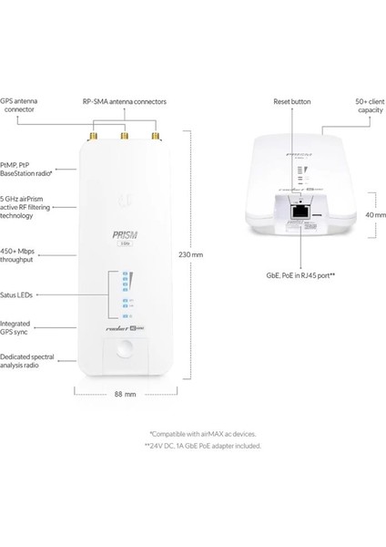 RP-5AC-GEN2 Rocket Prısm 5AC 5ghz 500MBPS Ptp/ptmp Dış Ortam Access Poınt