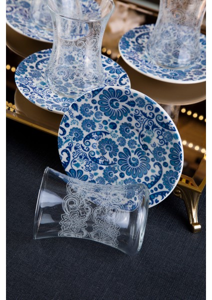 Argkristal Çay Bardak 6 Kişilik Şal Desen