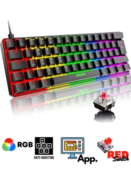 T60 Kırmızı Switch Rgb Klavye Kablolu Gaming Oyuncu Klavyesi