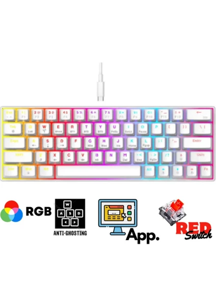 T60  Kırmızı Switch Rgb Klavye Kablolu Gaming Oyuncu Klavyesi