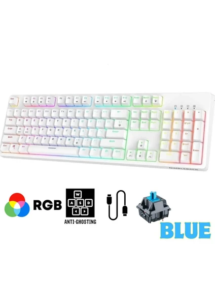 Beyaz Rgb Mavi Switch Q Gaming Tam Mekanik Kablolu Oyuncu Klavyesi K50 Bkb4