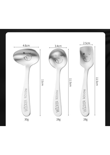 Paslanmaz Çelik Çocuk Sofra Kaşık Meyve Çatalı Lazer Gülen Kaşık Çatal (Yurt Dışından)