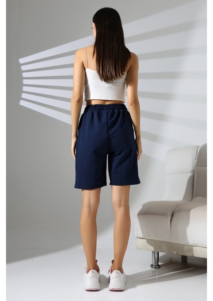 Rahat Kalıp Geniş Uzun Penye Pamuklu Unisex Şort 21823 Lacivert fırsatları