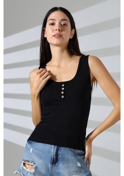 Yakası Düğmeli Likralı Ribana Kumaş Esnek Atlet 21881 Siyah fiyatları