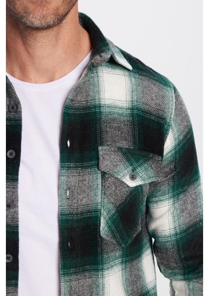 Erkek Slim Fit Dar Kesim Çift Cepli Kareli Kışlık Oduncu Gömlek modelleri