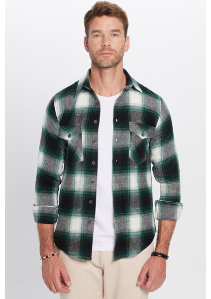 Erkek Slim Fit Dar Kesim Çift Cepli Kareli Kışlık Oduncu Gömlek fırsatları