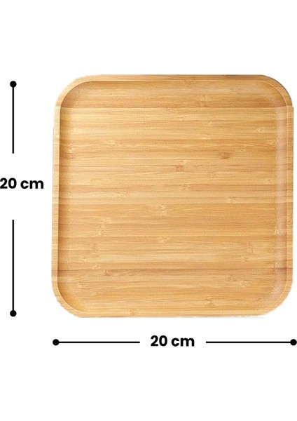 4 Adet Bambu Kare Servis Tabağı, Sunum Seti 20 x 20 cm