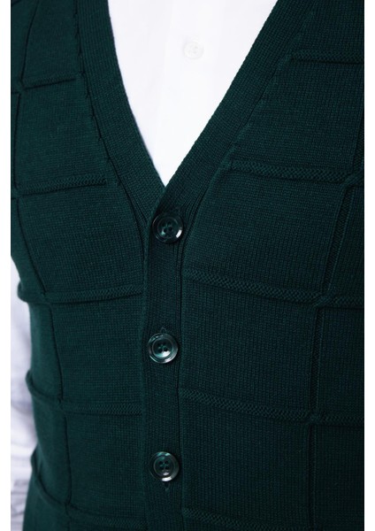 Slim Fit Kare Desenli Yeşil Erkek Yelek fırsatları