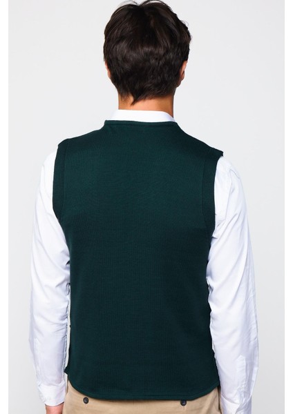 Slim Fit Kare Desenli Yeşil Erkek Yelek indirimleri