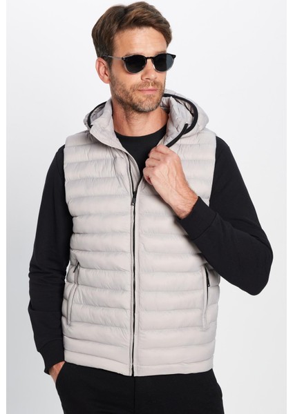 Erkek Slim Fit Dar Kesim Astarlı Rüzgar Geçirmez Cepli Taş Renk Çıkarılabilir Kapüşonlu Şişme Yelek modelleri