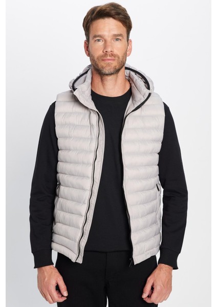 Erkek Slim Fit Dar Kesim Astarlı Rüzgar Geçirmez Cepli Taş Renk Çıkarılabilir Kapüşonlu Şişme Yelek indirimleri