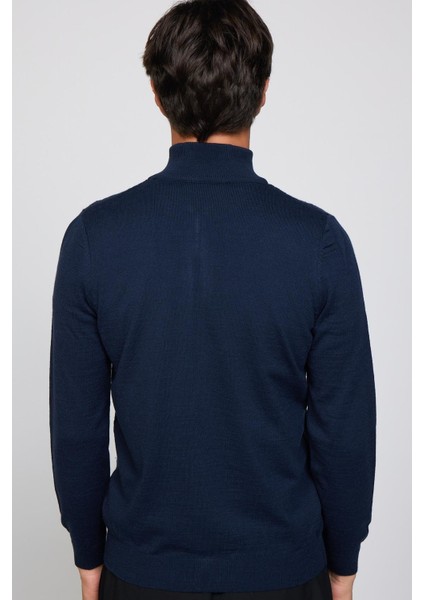 Slim Fit Desenli Dik Yaka Fermuarlı Lacivert Erkek Hırka indirimleri