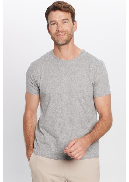 Erkek Slim Fit Dar Kesim Pamuklu Yumuşak Dokulu Esnek Kumaş Düz Basic Gri Bisiklet Yaka Tişört fiyatları