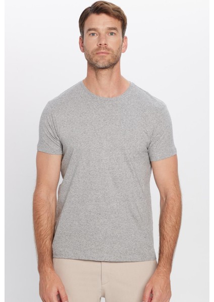 Erkek Slim Fit Dar Kesim Pamuklu Yumuşak Dokulu Esnek Kumaş Düz Basic Gri Bisiklet Yaka Tişört fırsatları