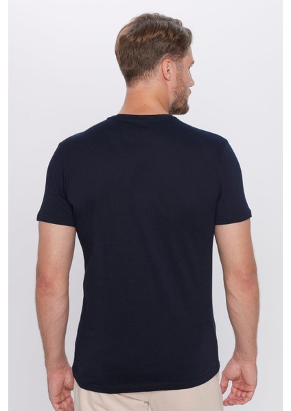 Erkek Slim Fit Dar Kesim %100 Pamuk Yumuşak Dokulu Lacivert V Yaka Tişört indirimleri