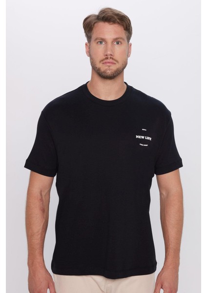 Erkek Relax Fit Rahat Kesim %100 Organik Pamuk Yumuşak Dokulu Siyah Bisiklet Yaka Tişört fiyatları