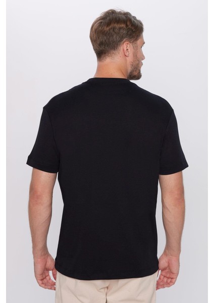 Erkek Relax Fit Rahat Kesim %100 Organik Pamuk Yumuşak Dokulu Siyah Bisiklet Yaka Tişört indirimleri