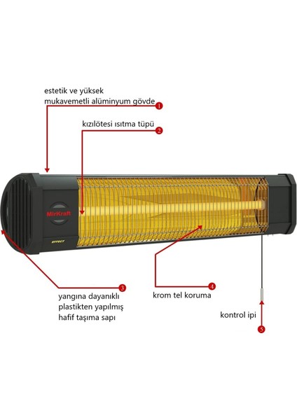 Effect-I 2000W Duvar Tipi Infrared Elektrikli Isıtıcı