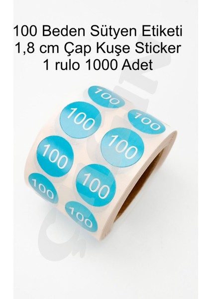 Sütyen 80 Beden 1,8cm Yuvarlak Zemin Baskılı Turkuaz Renk 2'li Stiker Rulo Etiket - 1000 Adet