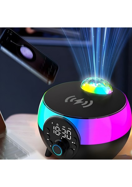 HM-2310 Siyah Rgb Işıklı Çalar Saatli Bluetooth Hoparlörlü Şarj Standı