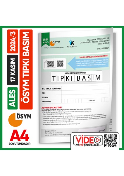 ALES 2024/3 ÖSYM Tıpkı Basım Çıkmış Soru Deneme Kitapçığı video ve Dijital Çözümlü Türkiye Geneli Değerlendirme