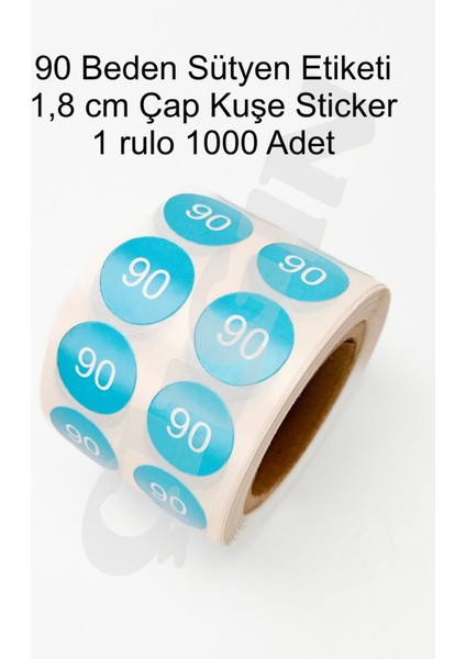 Sütyen 80 Beden 1,8cm Yuvarlak Zemin Baskılı Turkuaz Renk 2'li Stiker Rulo Etiket - 1000 Adet