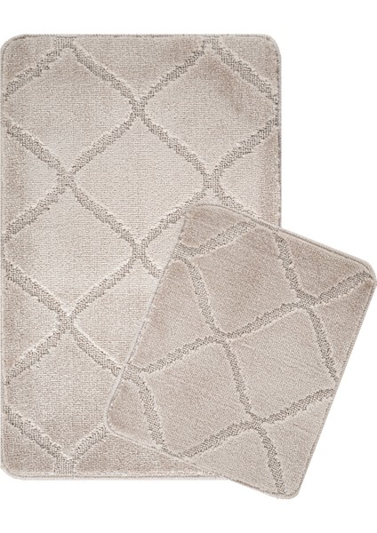 Doğal Kaymaz Taban Banyo Paspas Seti Uzun Ömürlü Yumuşak Dokulu Su Emici Yıkanabilir Vizon Çizgili Set 50x80-50x40