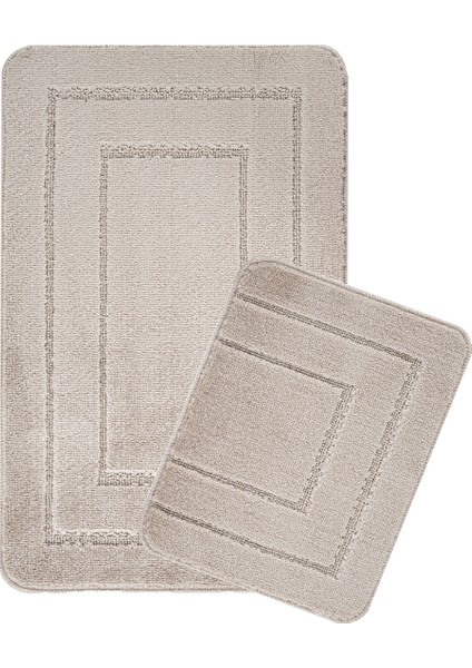 Doğal Kaymaz Taban Banyo Paspas Seti Uzun Ömürlü Yumuşak Dokulu Su Emici Yıkanabilir Vizon Çerçeve Set 50x80-50x40