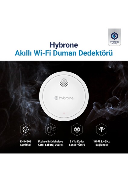 Nif Bilişim HY-SW1041-SD Hybrone Kablosuz Duman Dedektörü Sesli ve Görsel Uyarı Panelsiz Çalışır