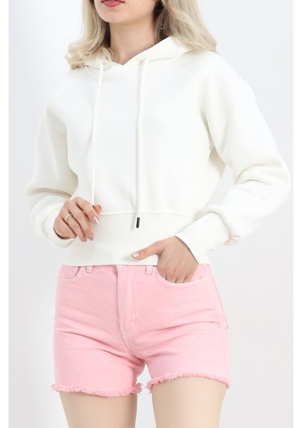 Kapşonlu Crop Sweat Ekru - 20967.1878.