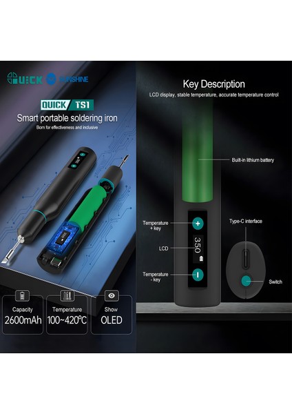 Ts1 Şarjlı Akıllı Taşınabilir LCD Ekranlı Hassas Havya Standlı Lehim Makinesi Havya
