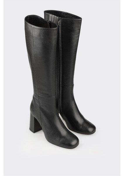 Siyah Deri Kadın Yüksek Topuk Çizme fiyatları