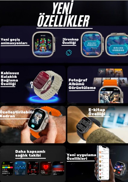 Samsung Galaxy M22 Uyumlu Akıllı Saat Watch Ultra2 49MM Kordon Hediyeli - Son Versiyon