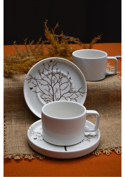 Hayat Ağacı 4 Parça 2 Kişilik Porselen Çay Fincan Takımı