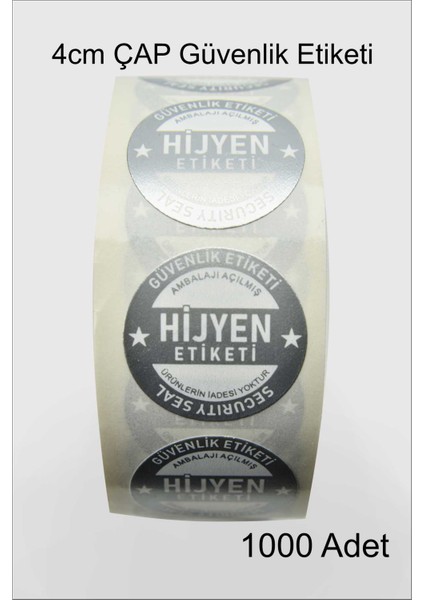 Hijyen Etiketi Güvenlik Etiketi 4cm Çap Gümüş Baskı 1000 Adet