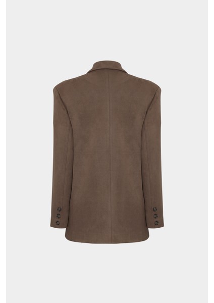 Premium Oversize Çift Düğme Blazer Kadın Süet Ceket