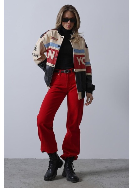 Nyc Biker Ceket - Siyah-Kırmızı-Bej-Mavi